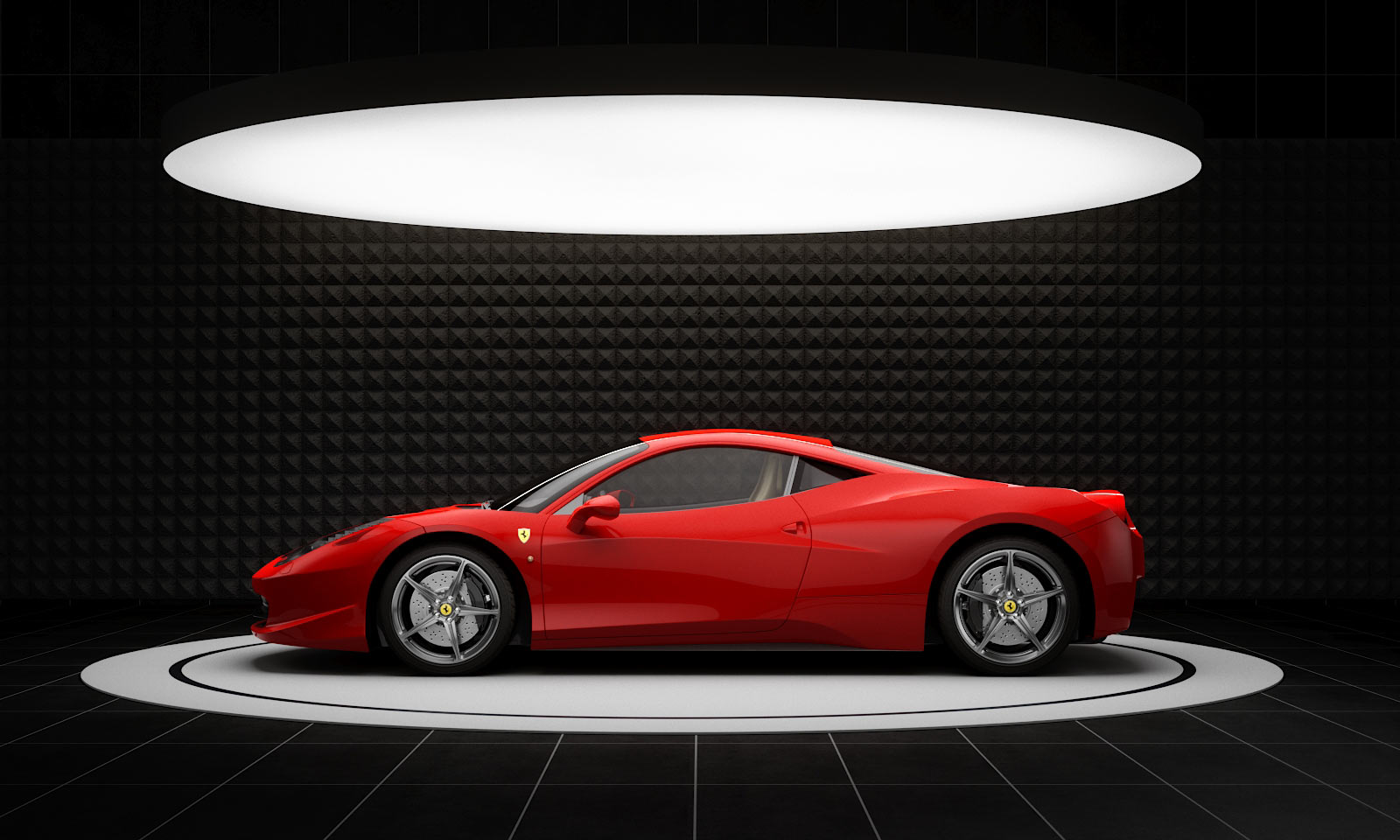 Ferrari 458 Under Big Ceiling Light Box Private Luxury Supercar Showroom