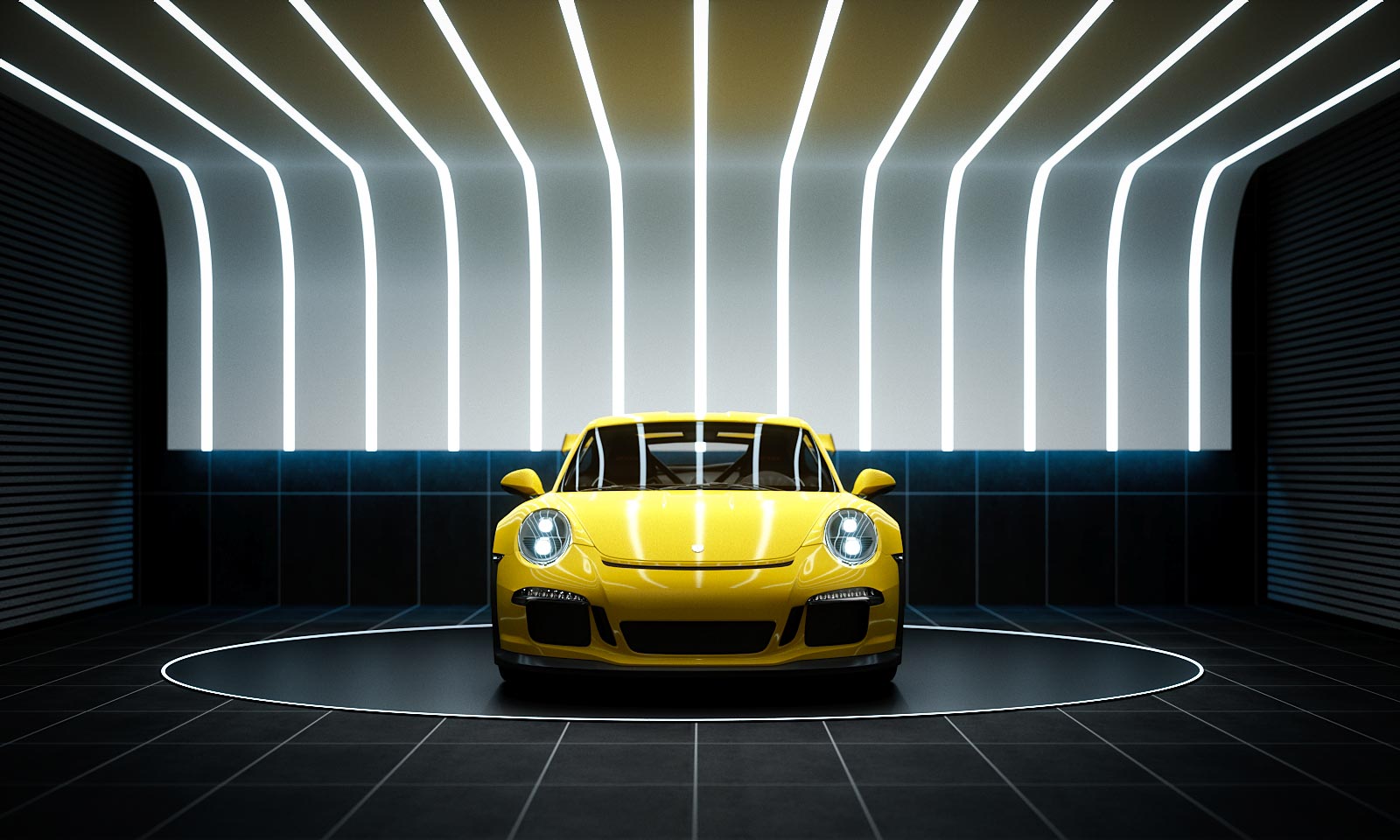Car Capsule For Porsche 911 GT3 RS With Led Striped Lighting Private Luxury Supercar Showroom
